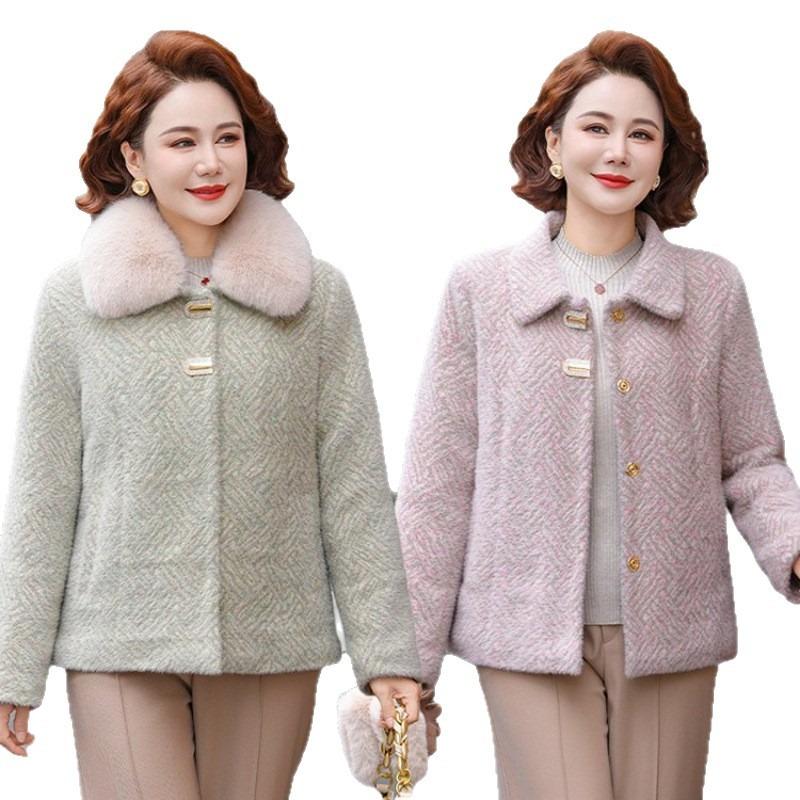 Mom's Winter Clothes New New Mink Fleece Jacket Top Medium and Old Women's Clothing Autumn and Winter Fleece Thickened Woolen