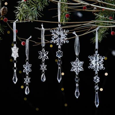 Acryl-Schneeflocken-Lichterkette, 6er-Set, Eis-Säulen-Schneeflocken-Anhänger, Weihnachtsbaum-Dekorationsanhänger