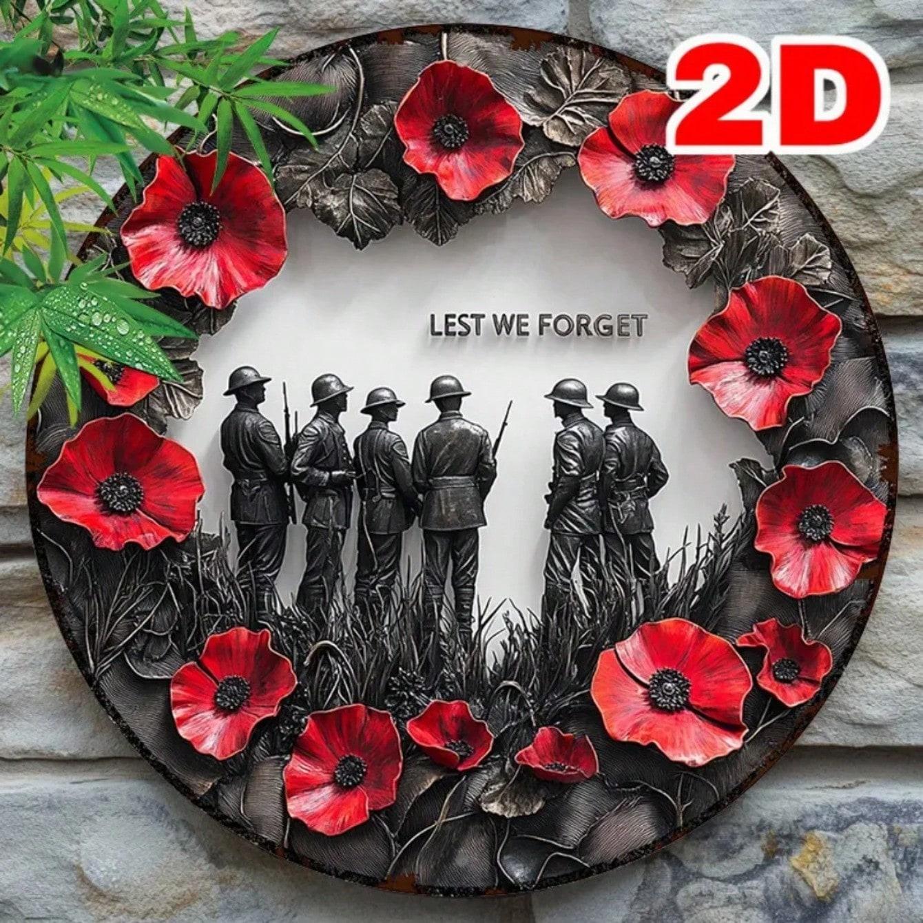 Memorial Poppy Metal Sign 2D Round Wall Art Garden Decor Remembrance Day 20x20 разноцветный