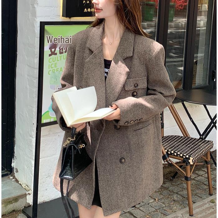Women s French Retro Coffee Wool Jacket - 2025 Autumn/Winter Collection L