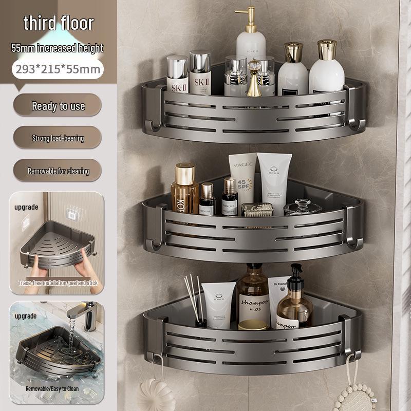 No-Drill Wall-Mounted Bathroom Corner Shelf Rack