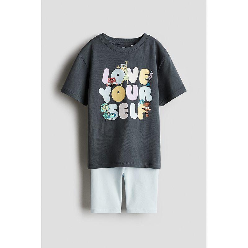 

[Серия Disney] HM Детская одежда Костюм для девочки 2 предмета Летний принт Стич Короткий рукав Шорты 1073066 Grey/Love Yourself 135/68