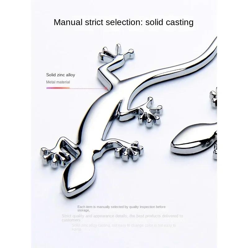 3D Metal Gecko Shape Lizard Logo Chrome Car Badge Emblems Sticker Decal Self-adhesive Car SUV Decoration Accessories Silver/Gold