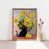 Funny Cat Art Poster Black Cat Swoop Van Gogh’S Sunflower Prints Canvas Painting Monet Flower Wall Art Picture Living Room Decor
