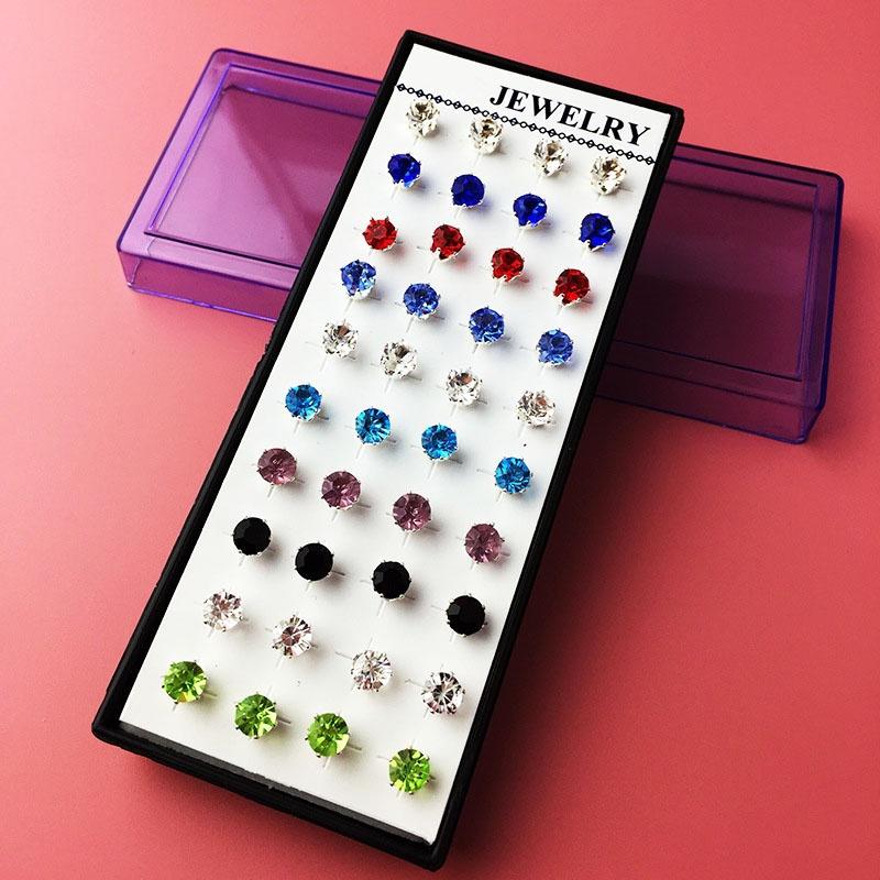 Cercei cu șuruburi din argint, 40 buc, la modă, pentru femei, cu cristale de floarea soarelui și strasuri