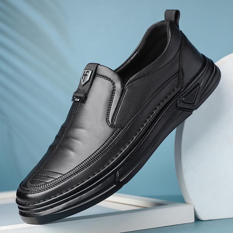 

Spring and Autumn new men s business casual leather shoes men s handmade online foot cover shoes middle-aged shoes 38 чёрный