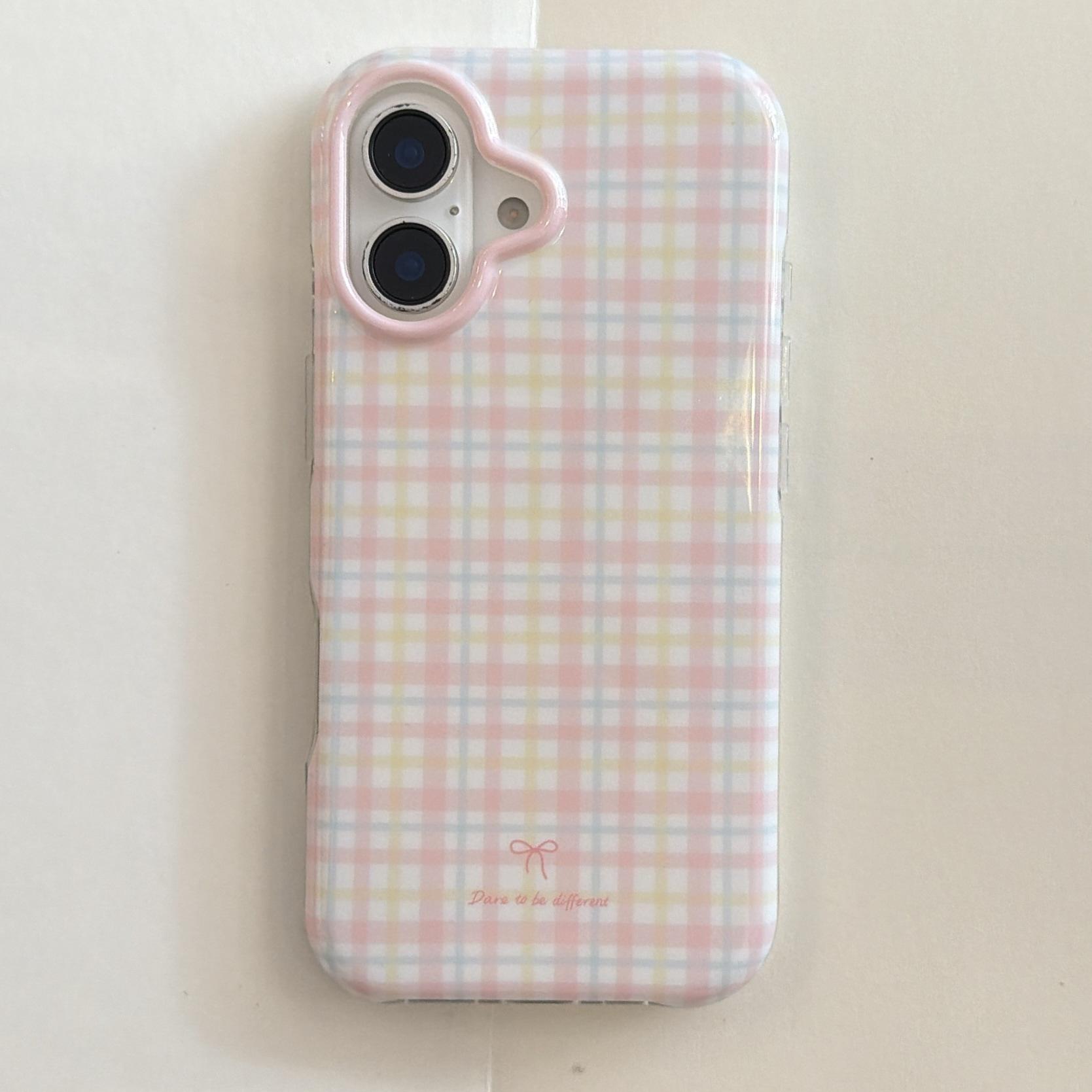 

Korean Style Fresh Plaid Polka Dot Phone Case for iPhone 16/15/17 Pro Max (Female Design) iPhone 17 Pro