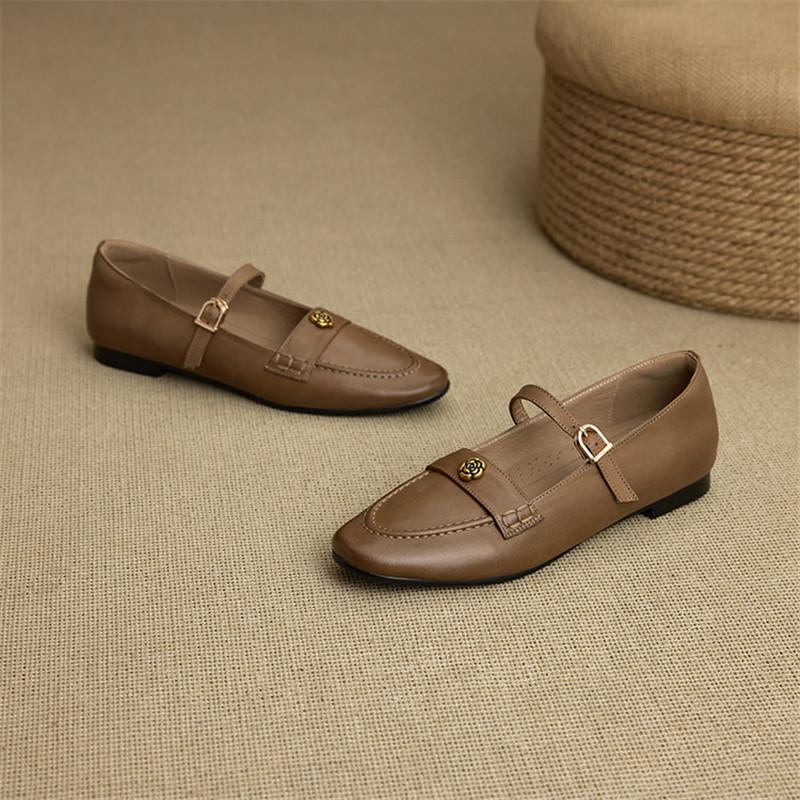Mode Nouvelles Chaussures Femme en Cuir Véritable Printemps/Automne Bout Rond Chaussures Mary Jane pour Femmes Mode Rétro Boucle de Ceinture Talon Bas Escarpins pour Femmes