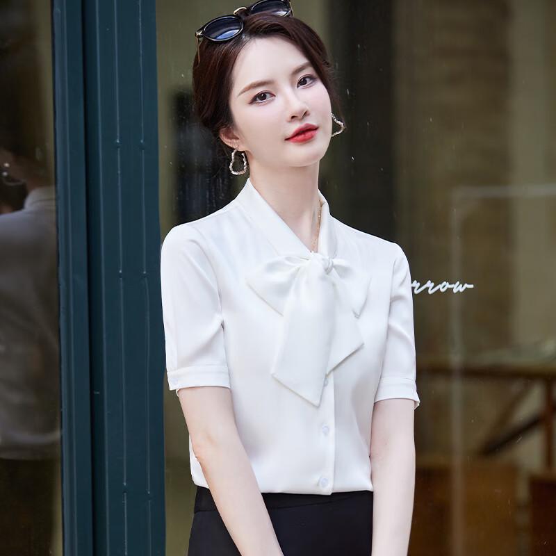 Women's Professional Short Sleeve Bow Blouse