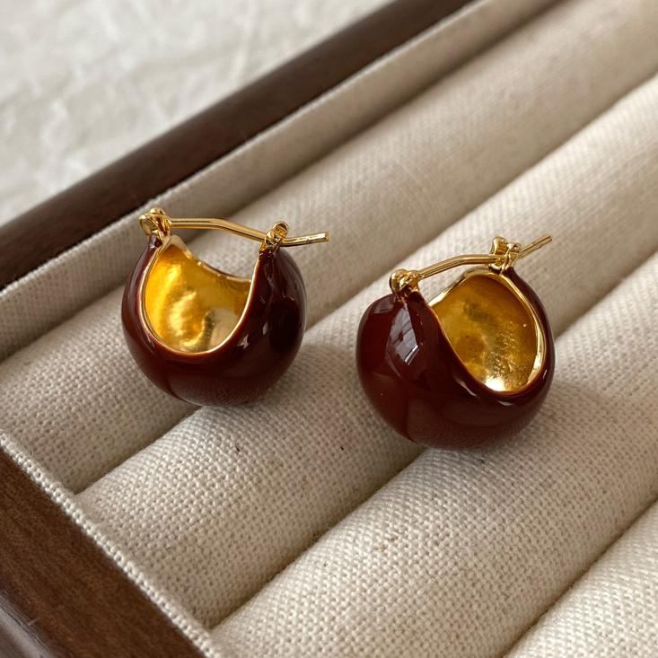 PONYKISS Sterling Silver Red Enamel Geometric Stud Earrings for Women Vintage Fine Minimalist Light Luxury Accessory