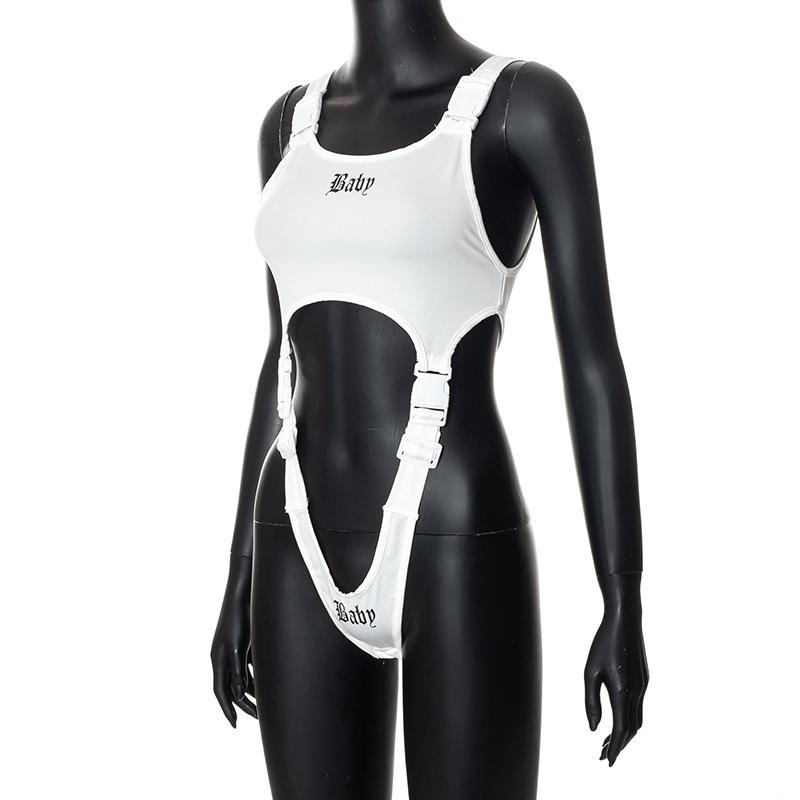 Jednobarevné snapback popruhy odhalená pupeční šňůra módní ležérní sportovní overal tanga dámská