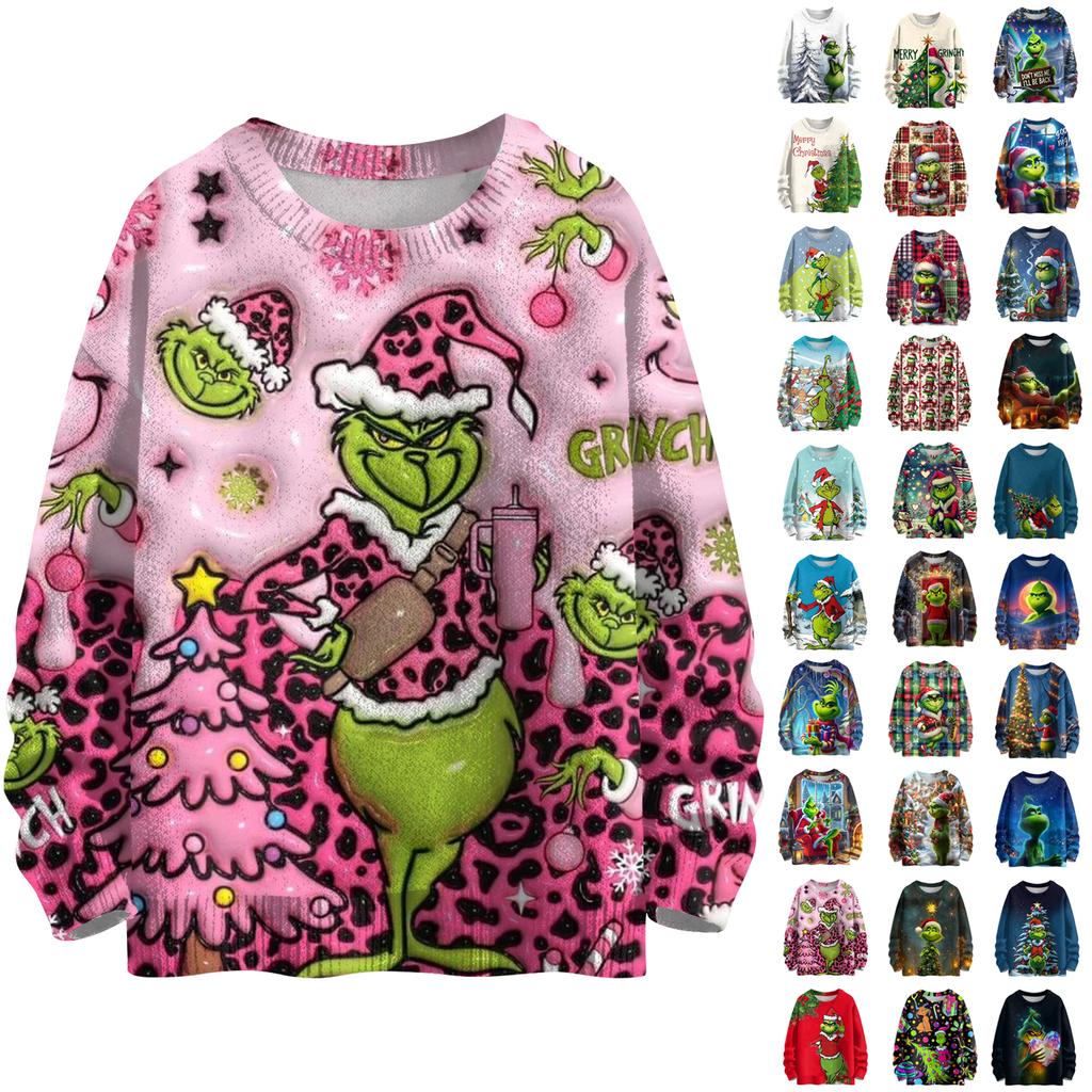 Ladies' Fashionable Casual Long Sleeved Christmas Cute Printed Round Neck Knitted Yarn