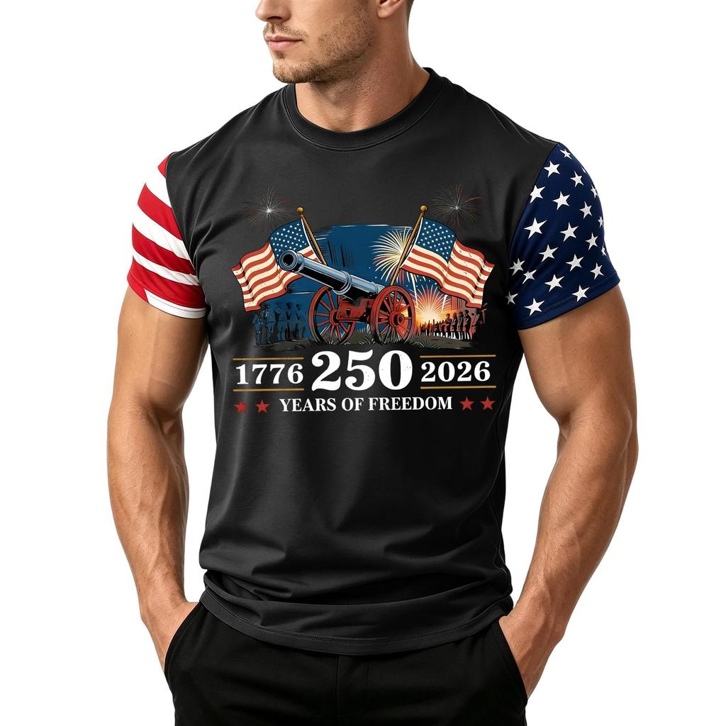 Men's Independence Day Flag Print Short Sleeve T-Shirt, Loose Casual Daily Summer Tops