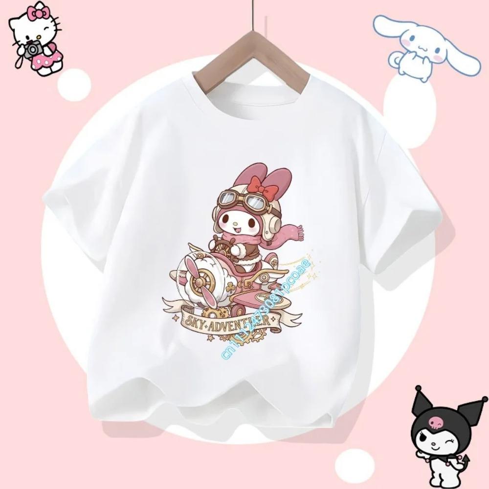2026 Kuromi's new children's  short-sleeved girls' casual top, summer T-shirt, featuring Sanrio series cartoon prints