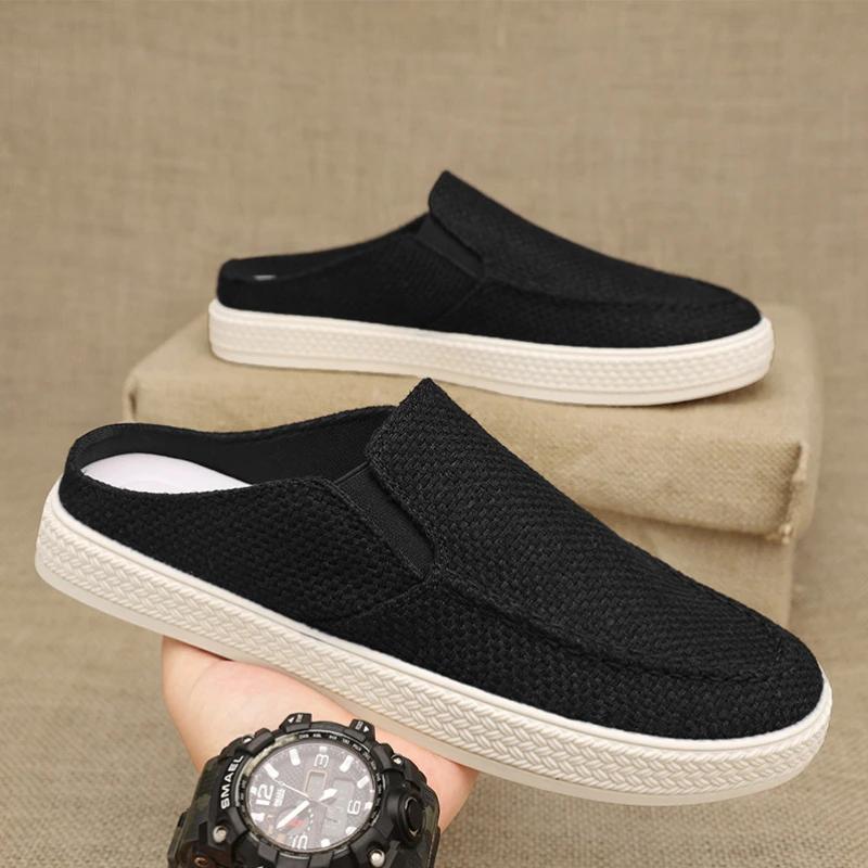 Men's Slippers Summer New Breathable Casual Shoes Outdoor Lightweight Non Slip Slippers Fashionable Canvas Half Slippers