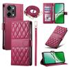 Pro Oppo Reno14 Pro 5G (Globální) Pouzdro Prošívané kosočtvercovým vzorem Peněženka Stojánek Kožený kryt na telefon s dlouhým/krátkým popruhem