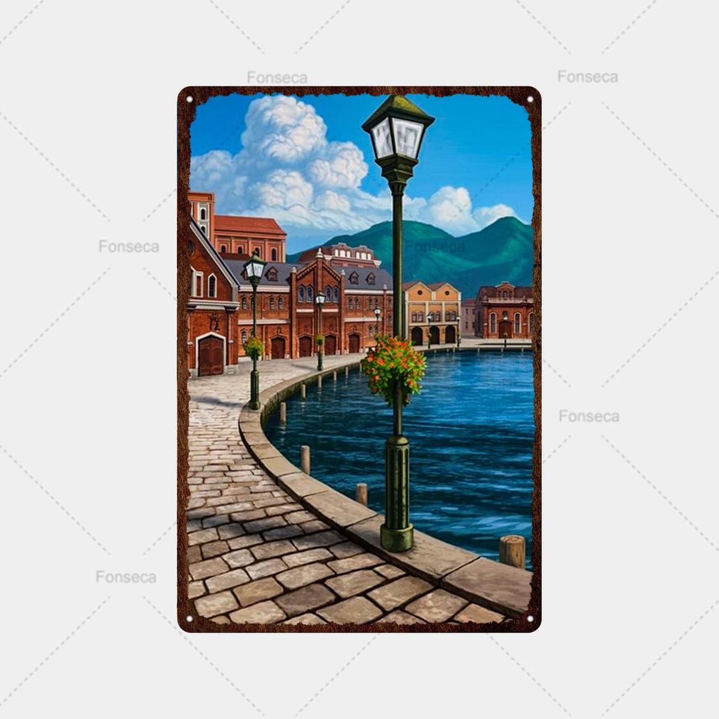 Flower Potted Landscape Metal Sign Vintage Tin Sign Metal Vintage Bar Vintage Wall Decoration Bar Club Man Cave Metal Poster