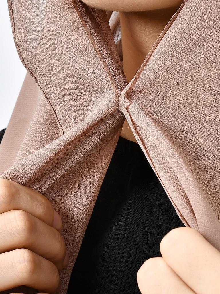Premium Instant Chiffon Hijab With Bulit-In Magnets Solid Color Easy To Wear Shawl Wrap With Undercap For Muslim Women