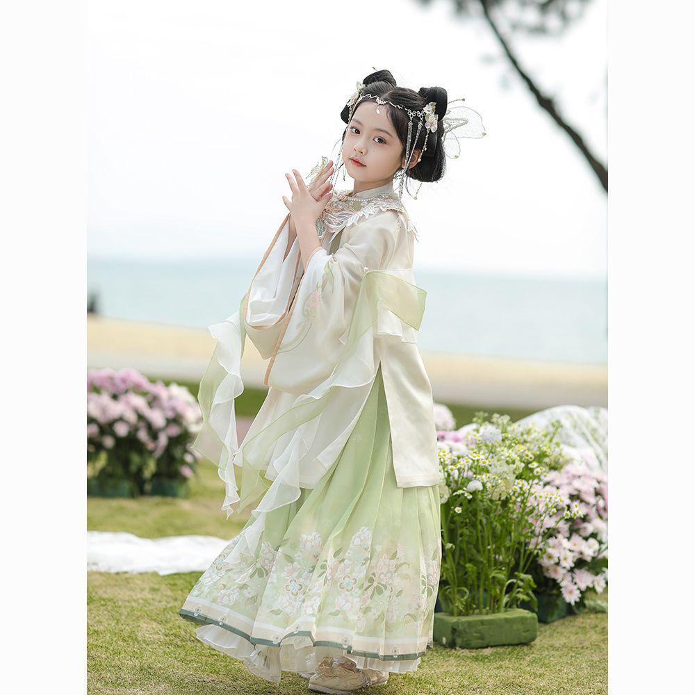 Girls' Cloud Shoulder Hanfu: Spring/Autumn Ming-Style Tang Suit for Little Girls