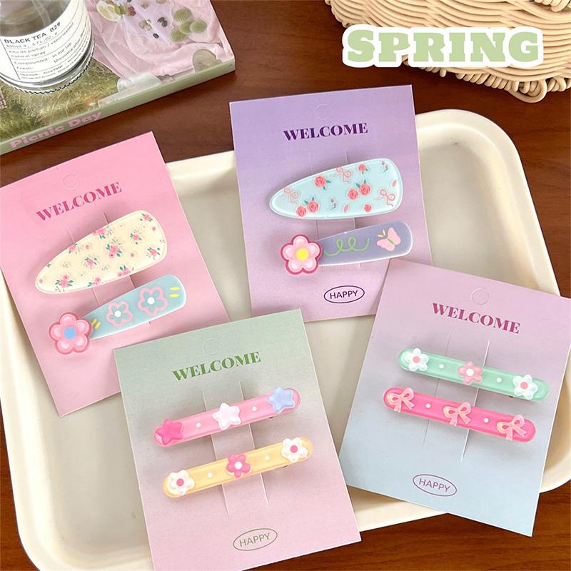 2Pcs Pastoral Style Acrylic Flower Hair Clip For Women Girls Sweet Versatile Bangs Hair Clip  Side Clip Hair Accessories