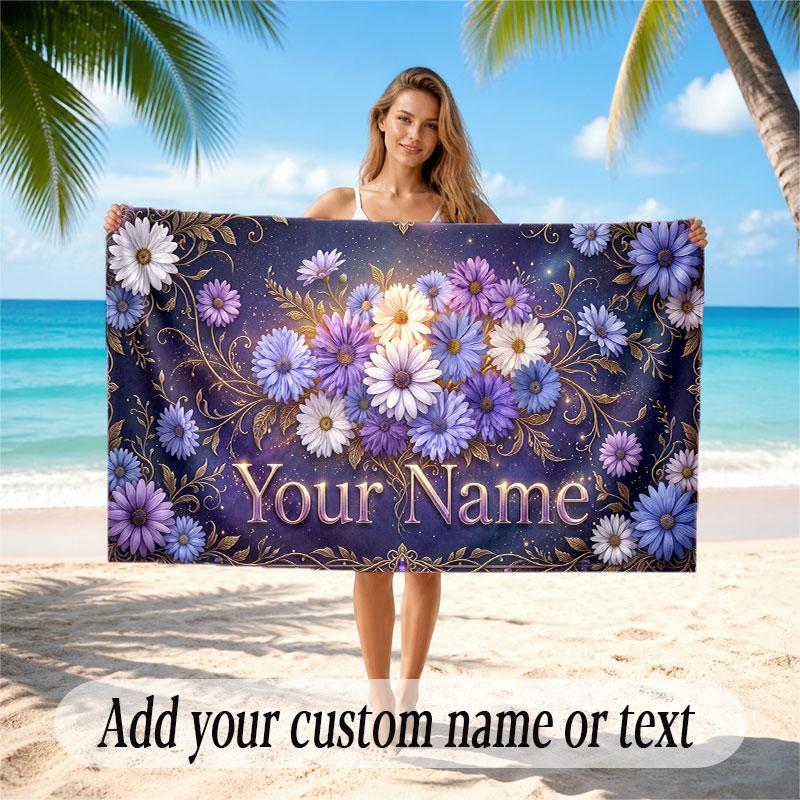 Floral Garden Theme Soft Beach Towel Personalized Custom Name Text Towel Portable for Beach Pool Travel