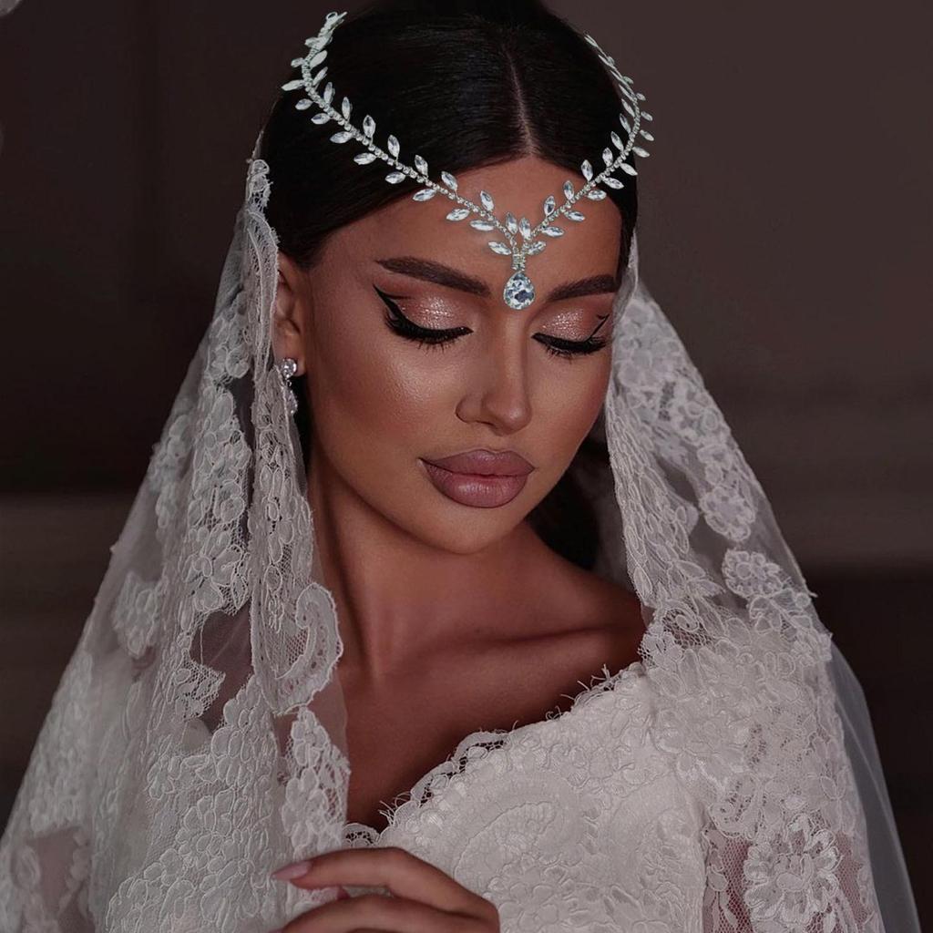 Rhinestone Bridal Headpiece: Handmade Wedding Forehead Chain & Hair Accessories A484