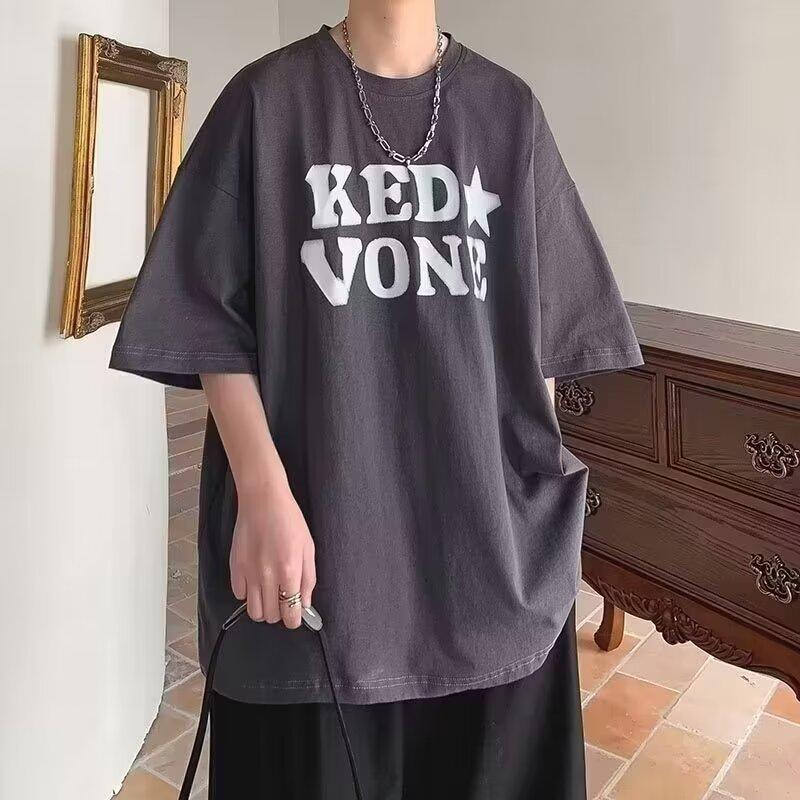 

Новая летняя футболка с короткими рукавами для мужчин, тренд в корейском стиле, простой топ с короткими рукавами, свободная повседневная брендовая футболка в гонконгском стиле 5XL темно-серого