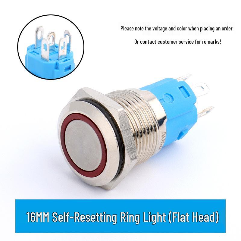 LED Ring Metal Push Button Switch: 12mm, 16mm, 19mm, 22mm - Momentary & Latching Options