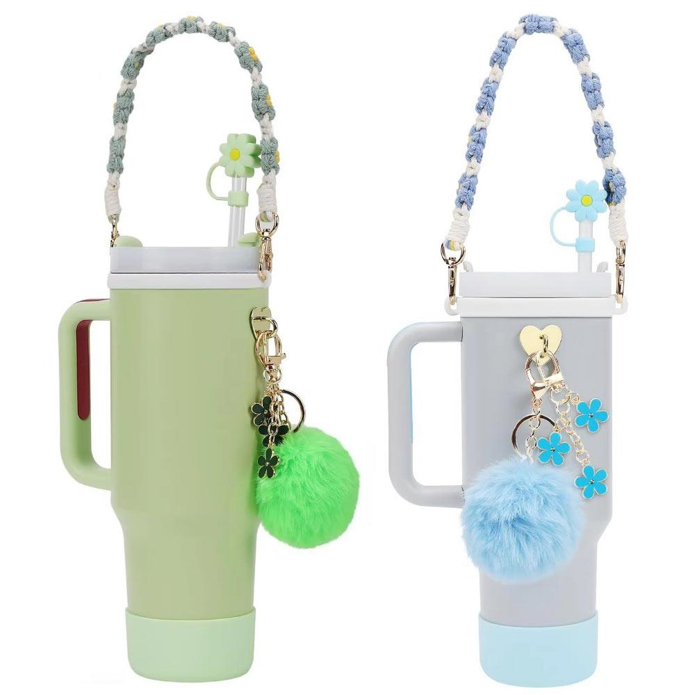 7pcs/set Flower Pattern Water Bottle Chain Pendant Set Multiple Color Cup Decoration Set  Girl