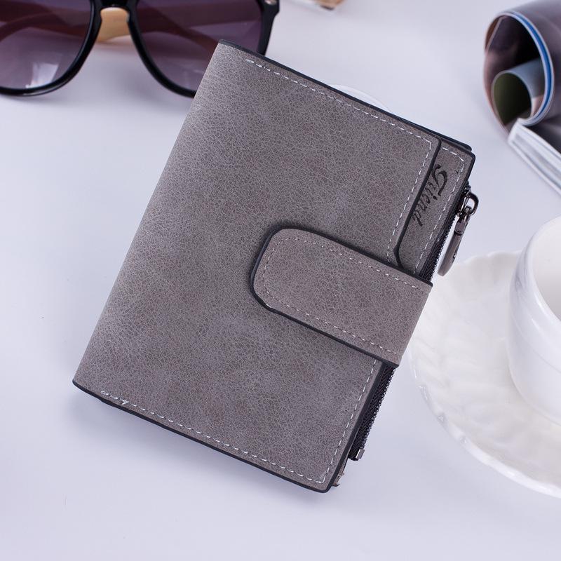 Korean Retro Buckle Women’s Multi-Card Zipper Wallet - Frosted Short Coin Purse