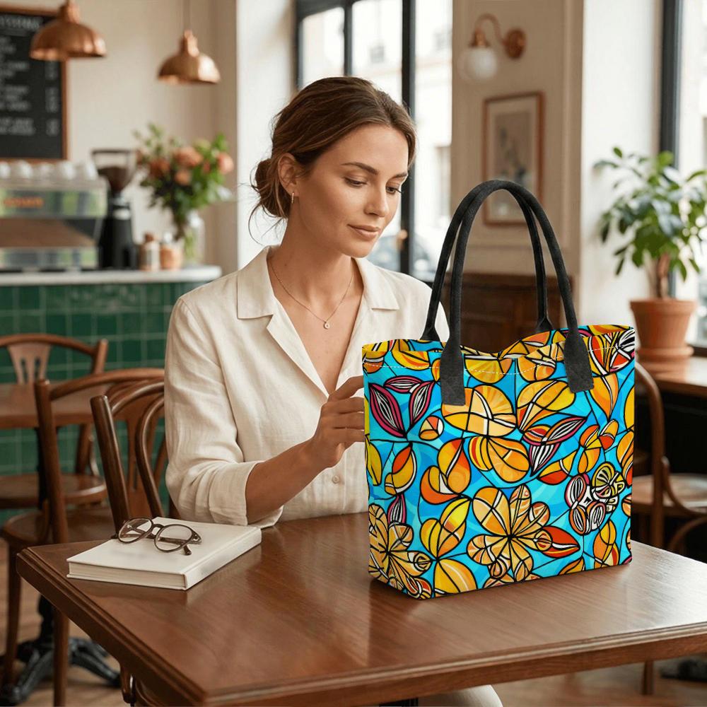 Colorful Floral Tote Bag Large Capacity Shoulder Bag for Daily Shopping Travel