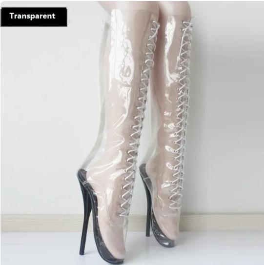 

Мода FHC Новые Женские Сексуальные Балетные Сапоги до Колена, Модная Королева Фетиш Мужские Танцевальные Туфли, Прозрачный ПВХ Тонкий Высокий Каблук, 18 см 40 прозрачный