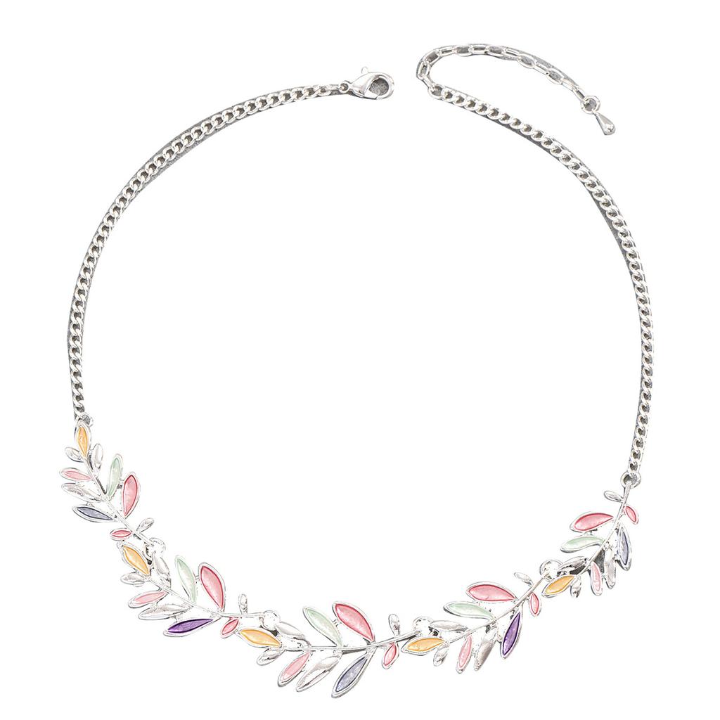 New colored leaf design necklace women's pendant personalized alloy pendant long chain necklace