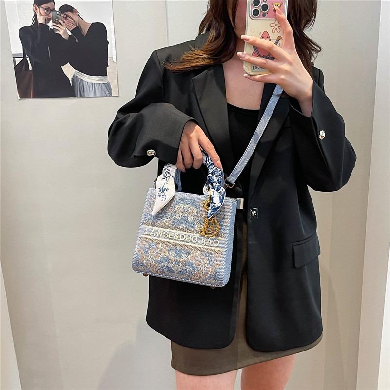 New heavy industry embroidered retro silk scarf portable Princess Diana bag versatile shoulder messenger bag