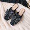 Fashion Plus Size 42/43 Glitter Sequins Shoes Woman Butterfly-Knot Slides Flat Low Heels Mule Ladies Comfy Slippers Crystal Sandals 2025