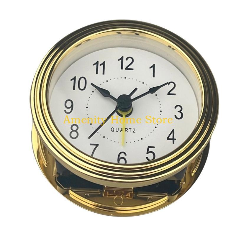 F26C 78mm Clock Insert Easy Reading Arabic Numerals Gold Trim Round Clock Insert Snooze Clock Movement for Art Craft Projects CN