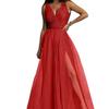 Europe and the United States Cross-border 2025 New Ma Xun Sexy V-neck Waist and Thin Split Fork Big Pendulum Shiny Dress Dress