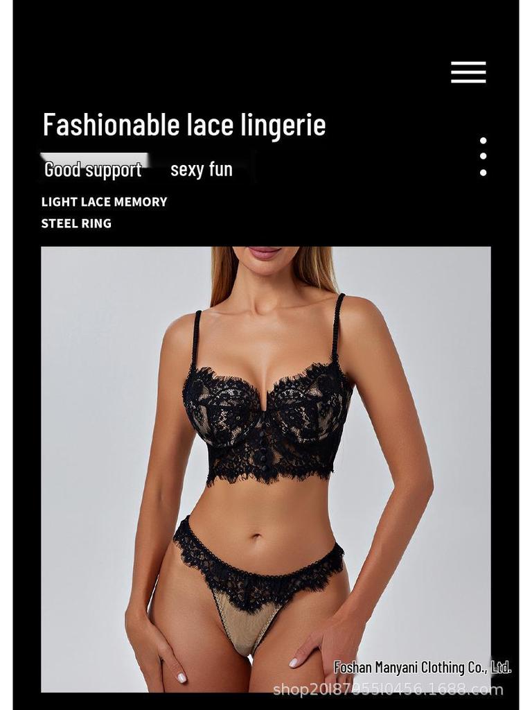 European & American Style French Lingerie: Women's Sexy Cotton Lace Bra Set for Lift and Beautiful Back