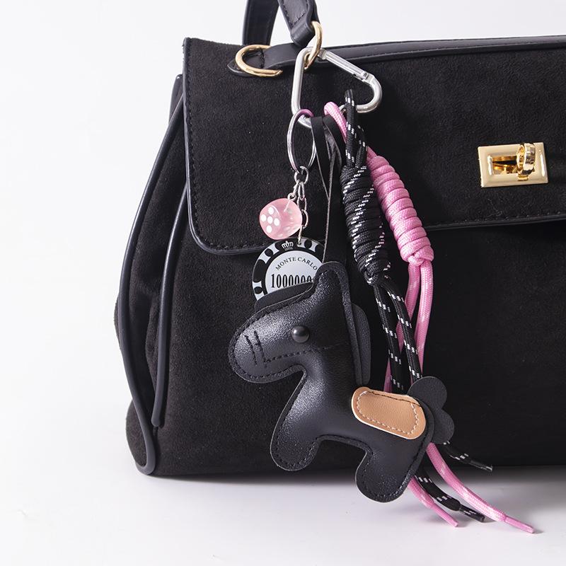 1 Piece Leather Pony Keychain Braided Rope Backpack Pendant For Phone Bag Hanging Accessories Diy Decoration