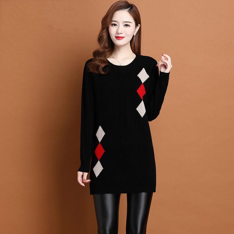 Mid-length Sweaters for Women's Autumn and Winter Fashion Thickened Round-neck Knitted Sweaters Loose and Casual Pullovers