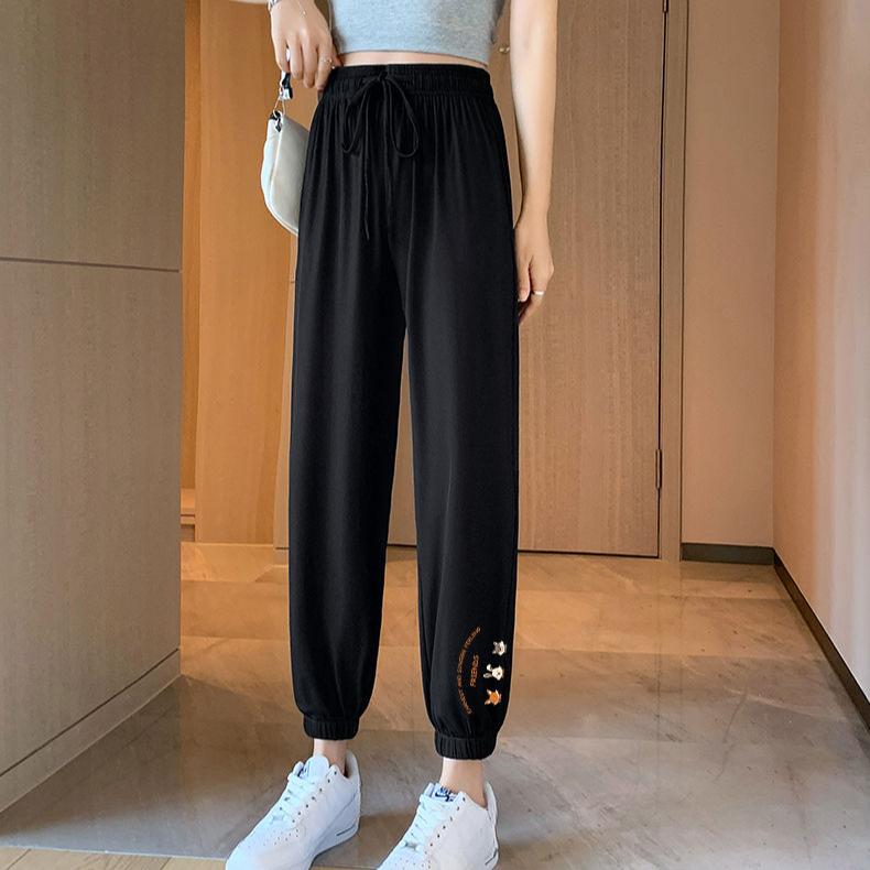 Women's Ice Silk Sweatpants Summer Thin Leggings Harem Pants Sun Protection Quick-Drying Sweatpants Casual Stretch High Waist Pants