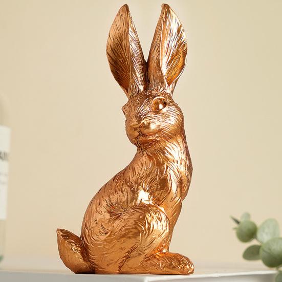 Yousheng 3 Pcs Easter Bunny Figurine Cute Resin/Flocking Rabbit Statue for Spring Farmhouse Tiered Tray Table Mantel Centerpiece