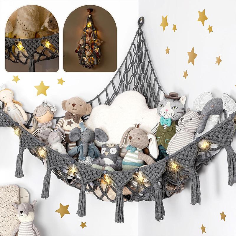 

Stuffed Animal Toy Storage Hammock - Doll Stuff Animals Organizer Decorations - Cute Hanging Plushie Net Bedroom Room Decor сірий