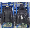 Vintage West Coast Hooded Zip-Up Sweatshirt With Sanskrit Script Print Relaxed Fit Cotton Pullover Men