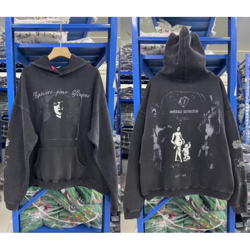 Vintage West Coast Hooded Zip-Up Sweatshirt With Sanskrit Script Print Relaxed Fit Cotton Pullover Men