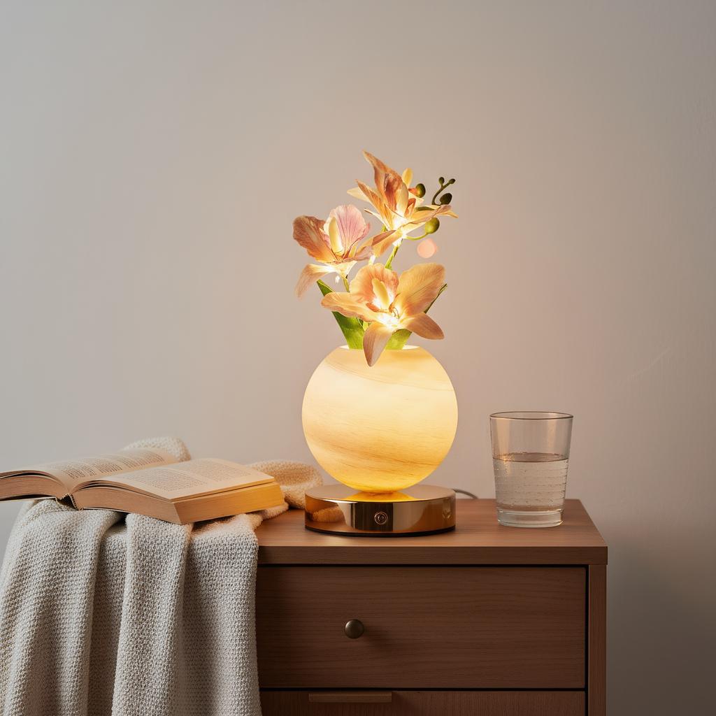 Lampa z sztucznym kwiatem z wazonem, ściemniana, z ładowaniem USB, LED, dekoracyjne światło krajobrazowe na biurko, na prezent dla kobiet, na Dzień Matki