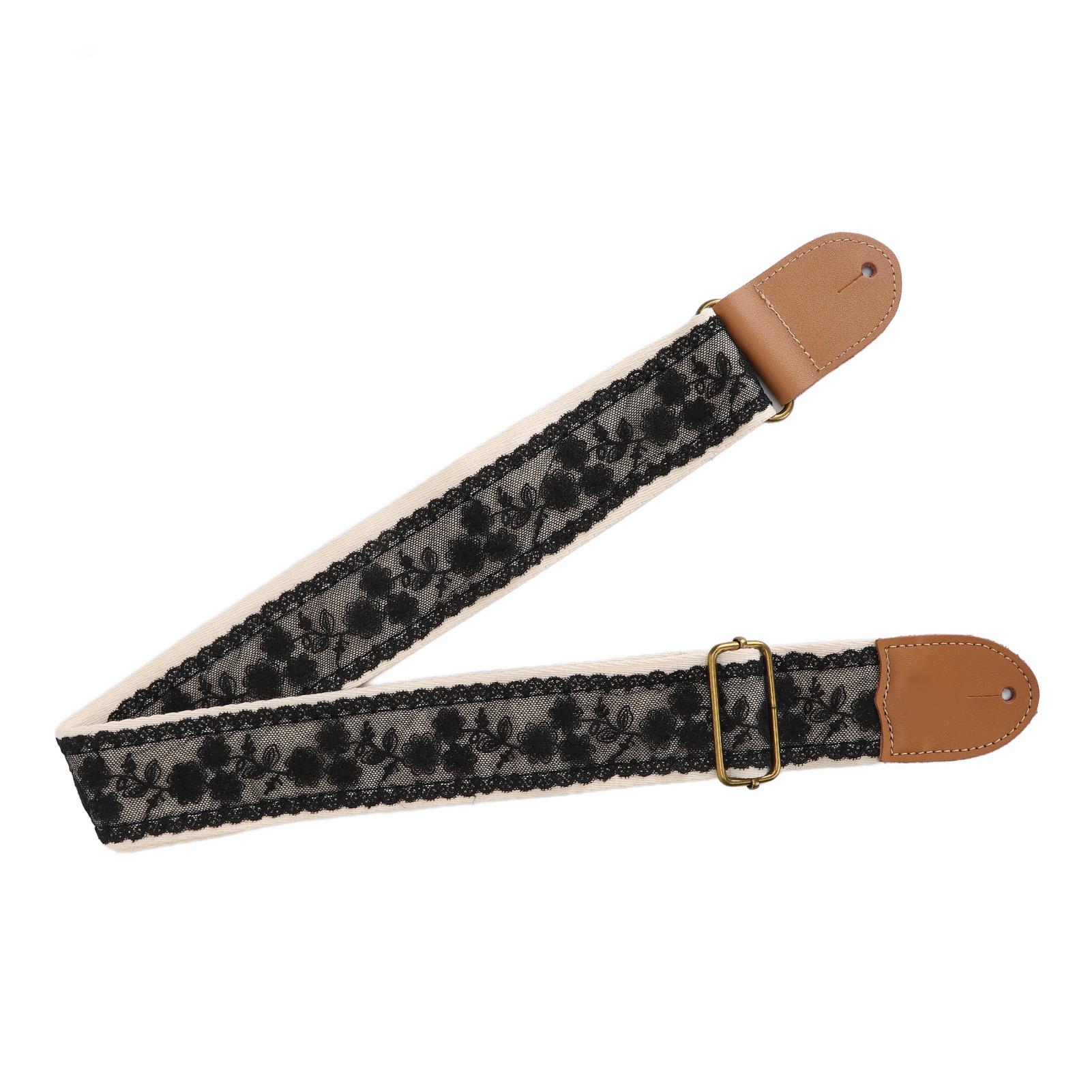 

Гитарный ремень Черный кружевной дизайн Регулируемая длина Универсальный ремень для бас-гитар, электрогитар, акустических гитар