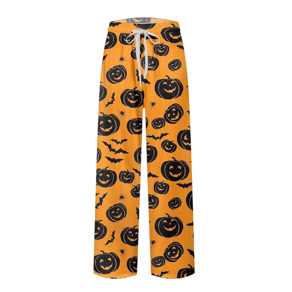Men's Knitted Halloween Print Pocket Casual Pants Pajama Pants