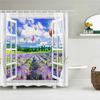 Rural Garden Flowers Seaside Scenery Shower Curtain Waterproof Bathroom Curtains Beautiful Sea Landscape Bath Screen with Hooks