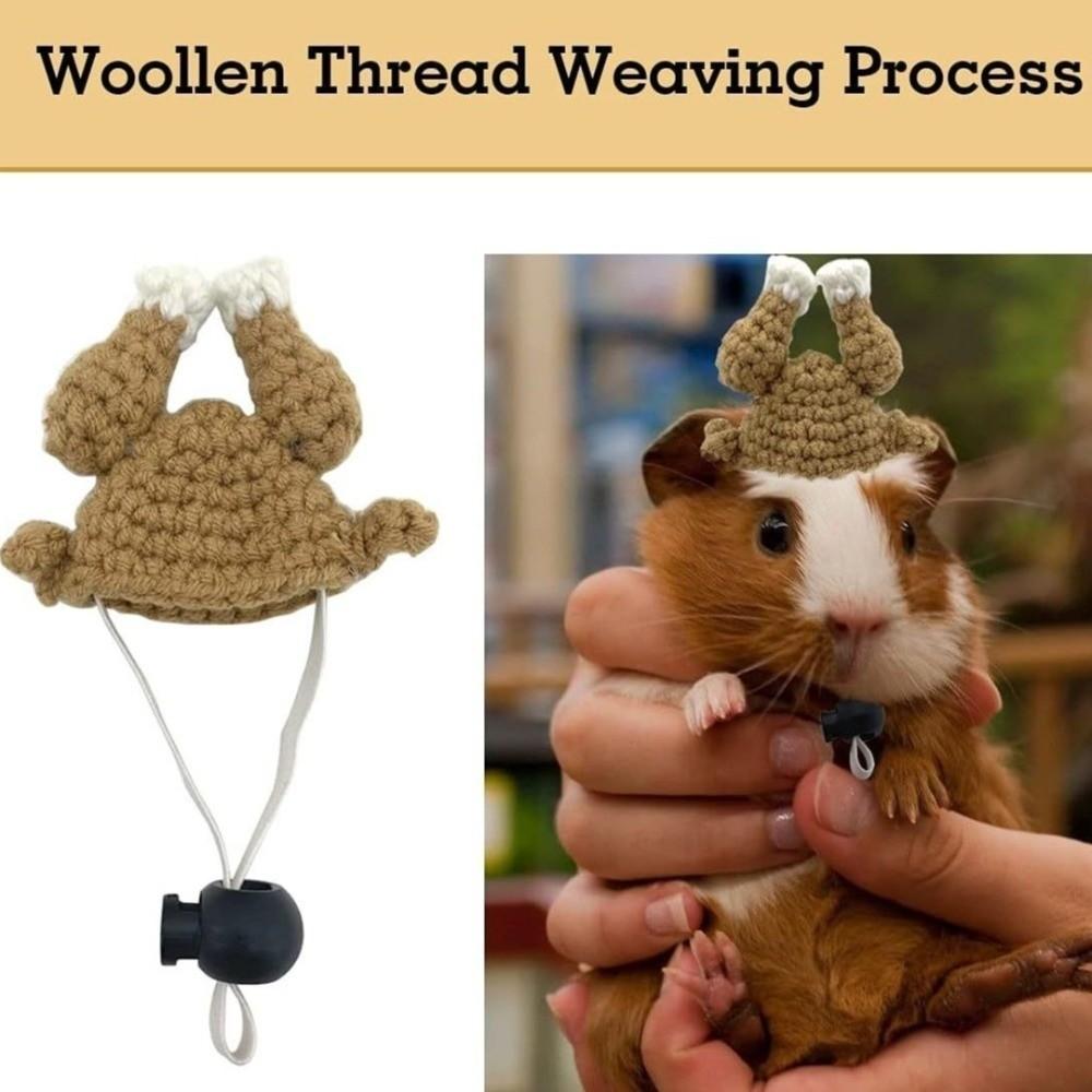 2PCS Funny Rabbit Knit Turkey Hat Mini Cartoon Small Pet Novelty Headwear Woolen Yarn Decorative Hamster Hand-Crocheted Hat